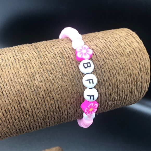 BFF Pink Clay Bead Stretchable Stackable Bracelets - Picture 12 of 13